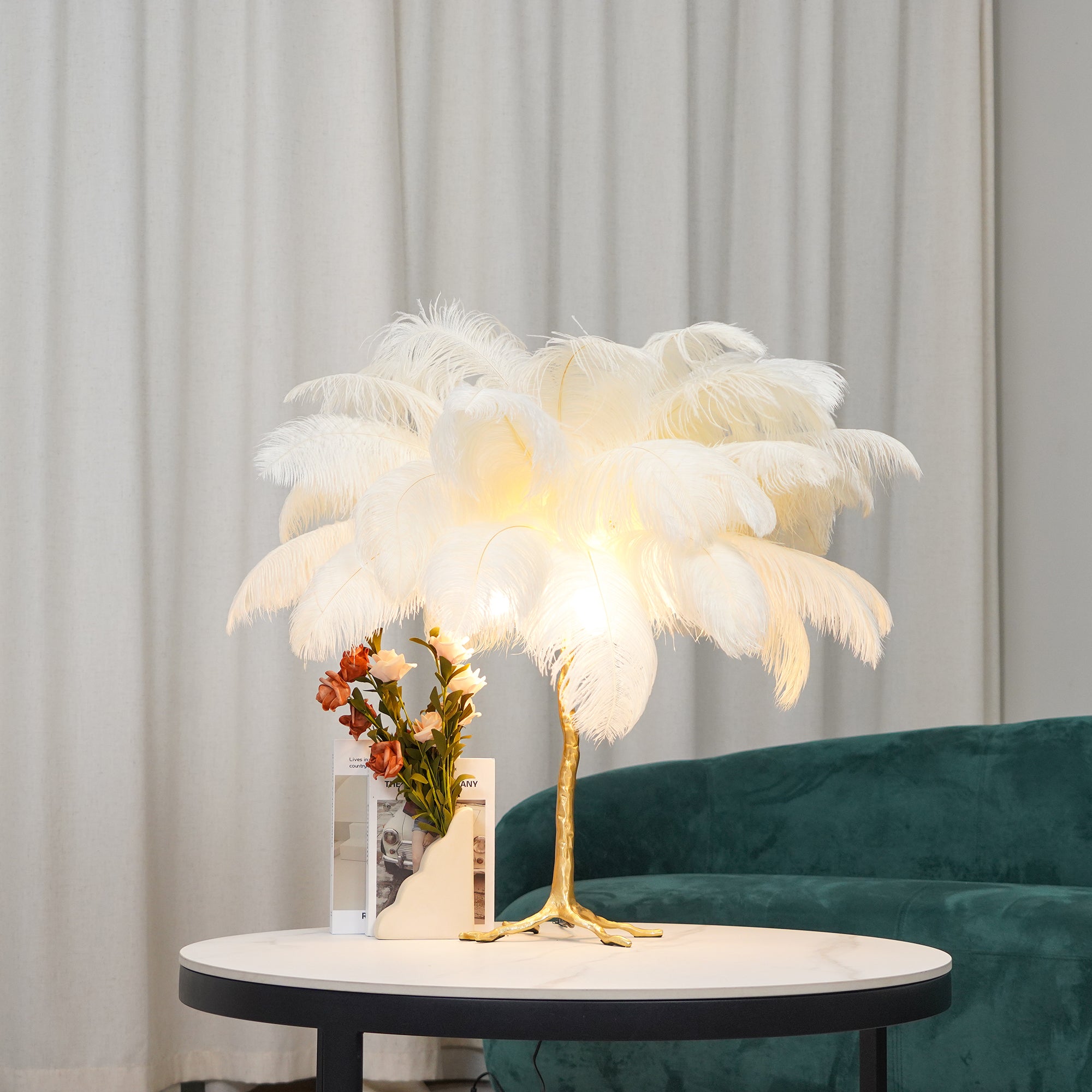 Handmade feather table plug in orders lamp